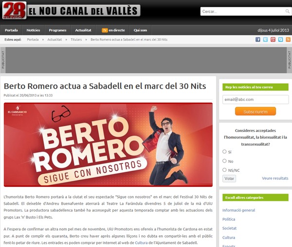 28 Televisió: Berto Romero actua a Sabadell en el marc del 30 Nits
