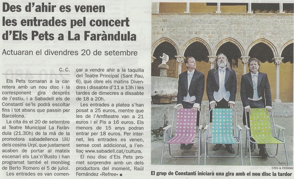 Diari de Sabadell: A la venda les entrades per el concert d’Els Pets