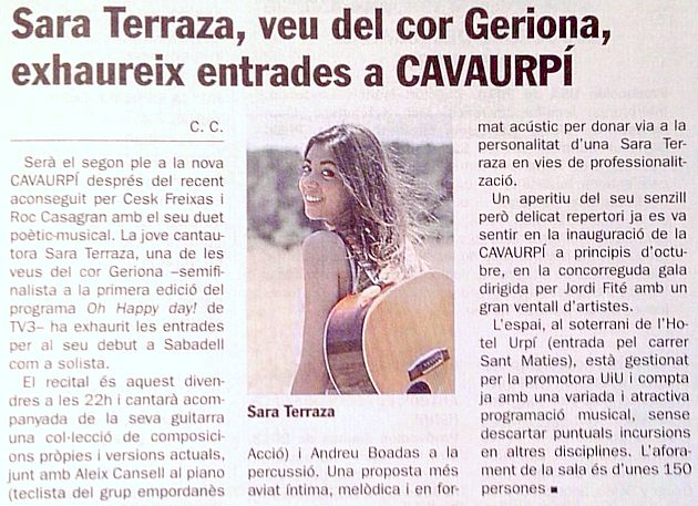 Diari de Sabadell: Sara Terraza exhaureix entrades a CAVAURPÍ