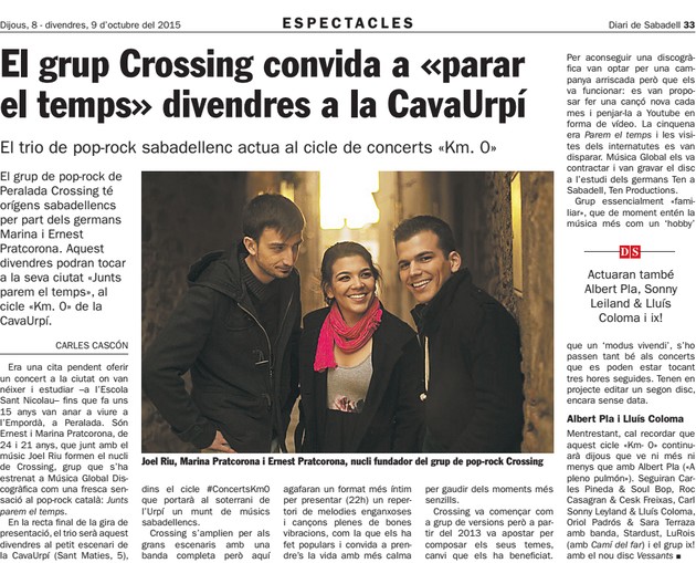 Diari de Sabadell: Crossing convida a “parar el temps” a la CAVAURPÍ