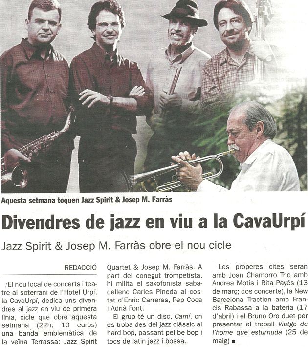 Diari de Sabadell: Divendres de jazz en viu a la CAVAURPÍ