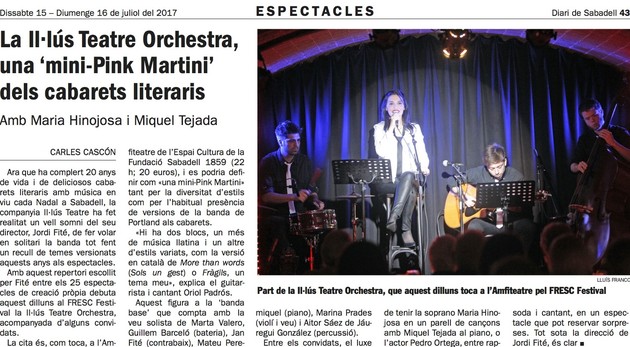 Diari de Sabadell: La Il·lús Teatre Orchestra, una “mini-Pink Martini” dels cabarets literaris