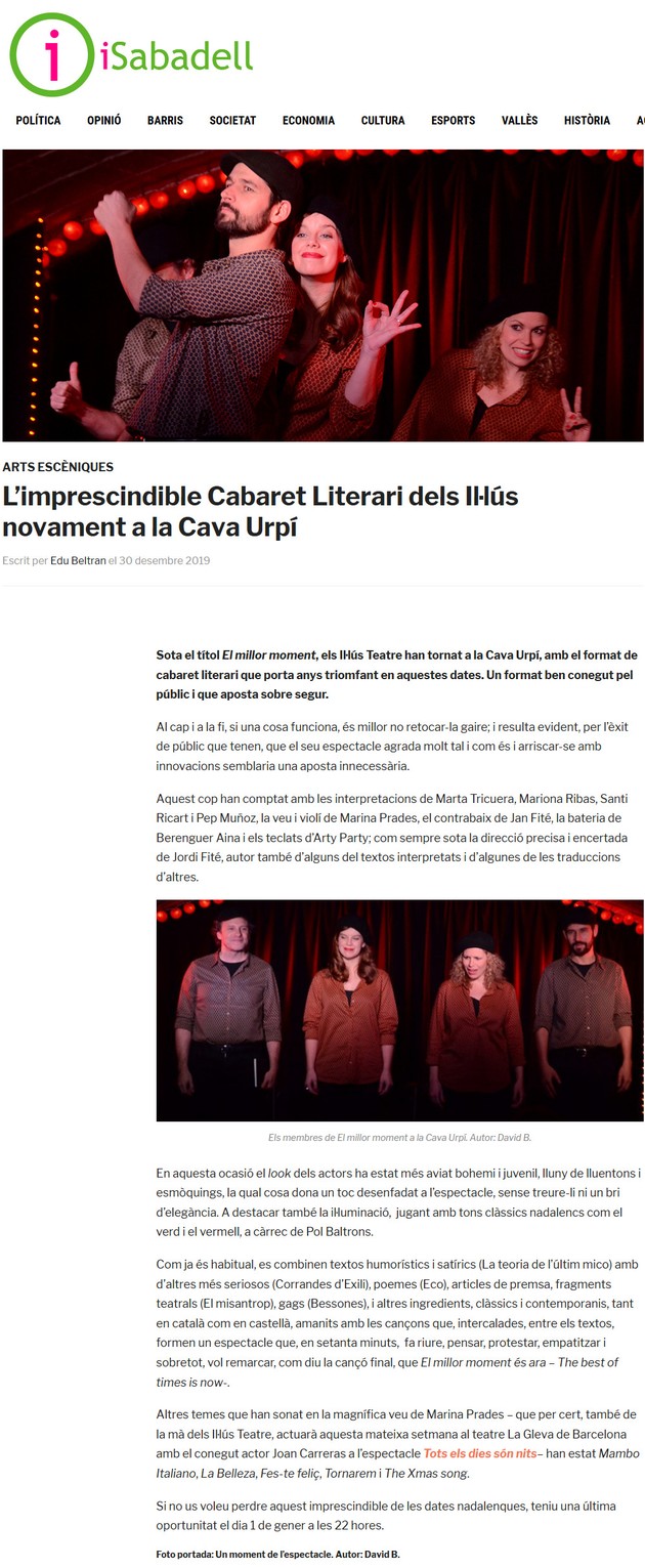iSabadell: L’imprescindible Cabaret Literari dels Il·lús novament a la Cava Urpí
