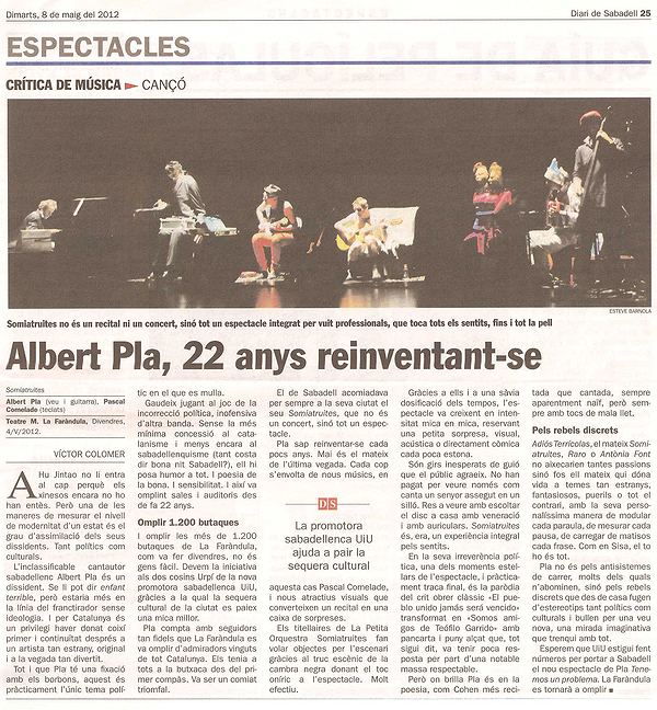 Diari de Sabadell: Crítica concert Albert Pla
