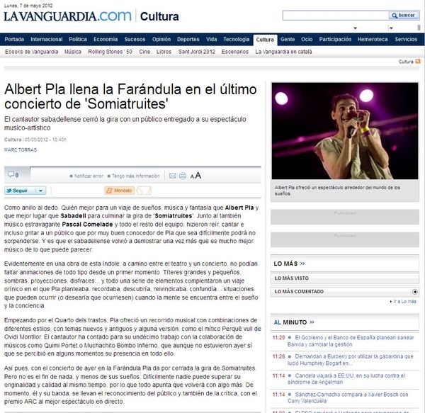 La Vanguardia: Crònica Albert Pla a La Faràndula