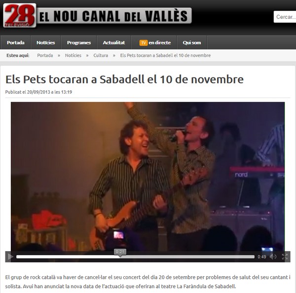 28Televisió:Els Pets tocaran a Sabadell el 10 de novembre