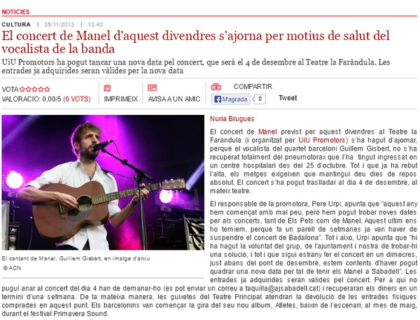Radio Sabadell: Manel ajorna el seu concert a Sabadell