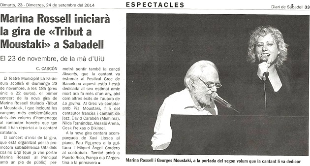 Diari de Sabadell: Marina Rossell iniciarà la seva gira a Sabadell