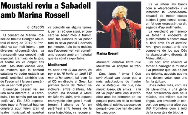 Diari de Sabadell: Moustaki reviu a Sabadell amb Marina Rossell