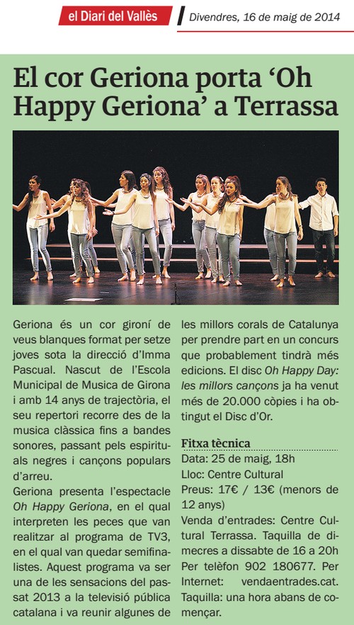 Diari del Vallès: Geriona porta el “Oh Happy Geriona a Terrassa