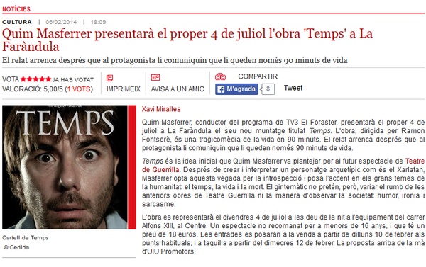 Ràdio Sabadell: Quim Masferrer presenta l’obra “Temps” al juliol
