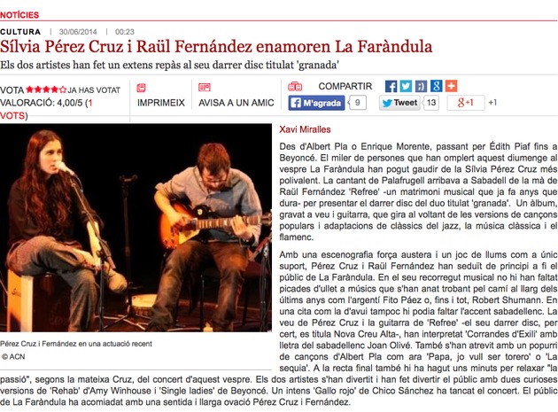 Ràdio Sabadell: Sílvia Pérez Cruz i Raül Fernandez enamoren