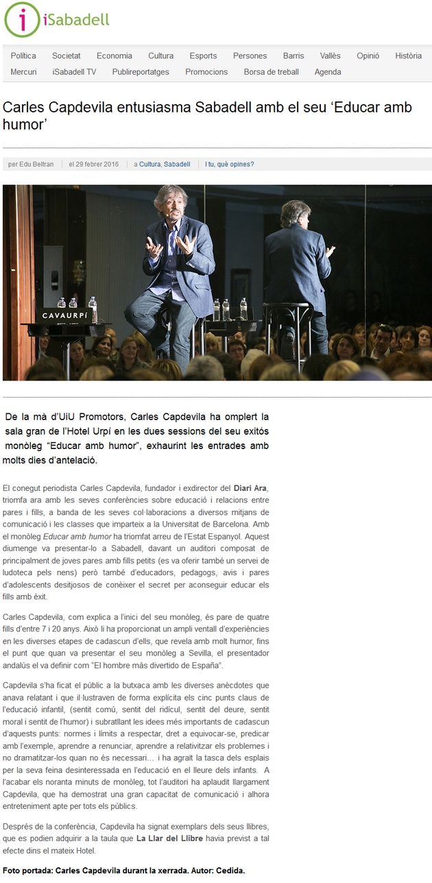 iSabadell: Carles Capdevila entusiasma Sabadell amb el seu ‘Educar amb humor’