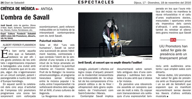 Diari de Sabadell: Crítica de música “L’ombra de Savall”