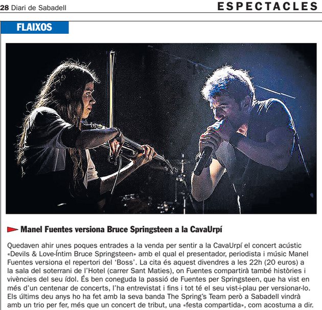 Diari de Sabadell: Manel Fuentes versiona Bruce Springsteen a la CavaUrpí