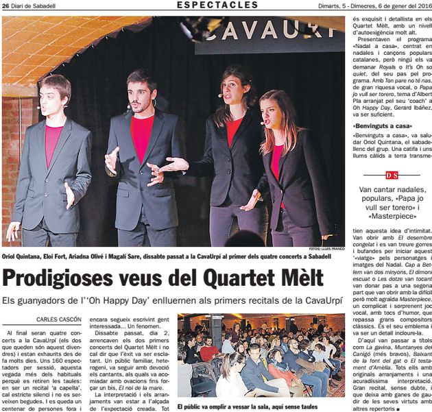 Diari de Sabadell: Prodigioses veus del Quartet Mèlt