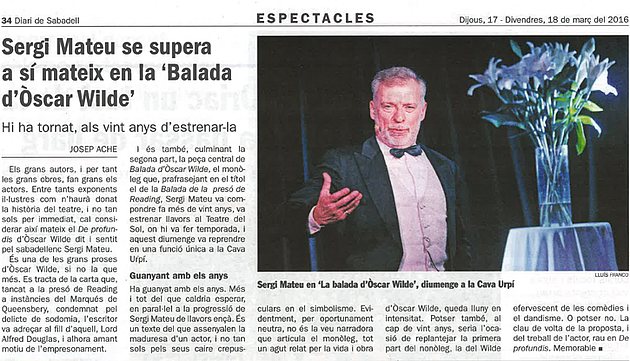 Diari de Sabadell: Sergi Mateu se supera a sí mateix en “La balada d’Òscar Wilde”