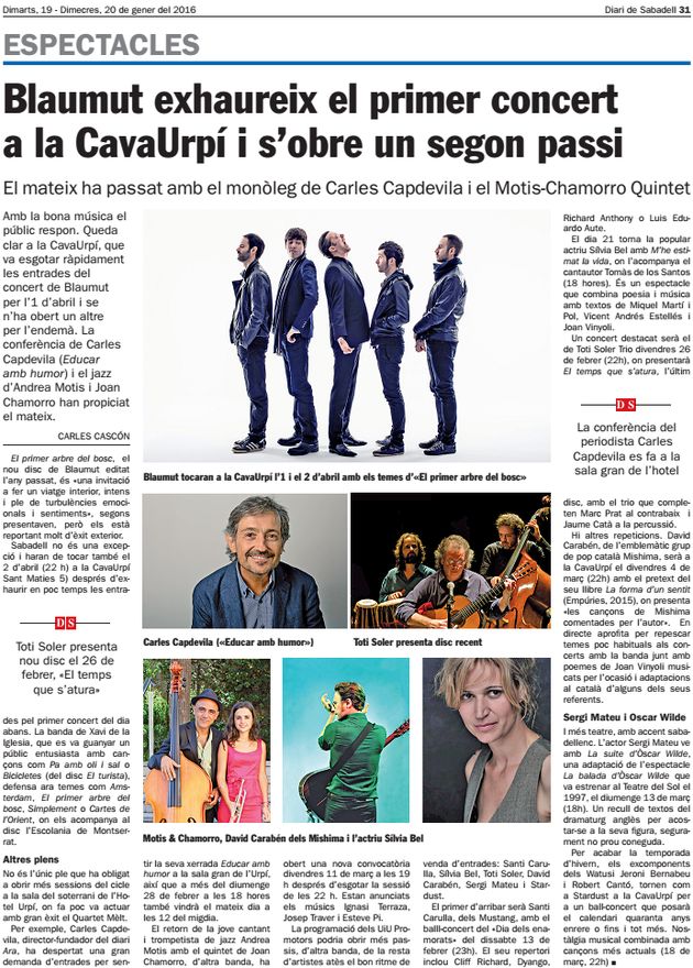Diari Sabadell: Blaumut exhaureix el primer concert a CAVAURPÍ