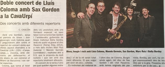 Diari de Sabadell: Doble concert de Lluís Coloma amb Sax Gordon a la CAVAURPÍ