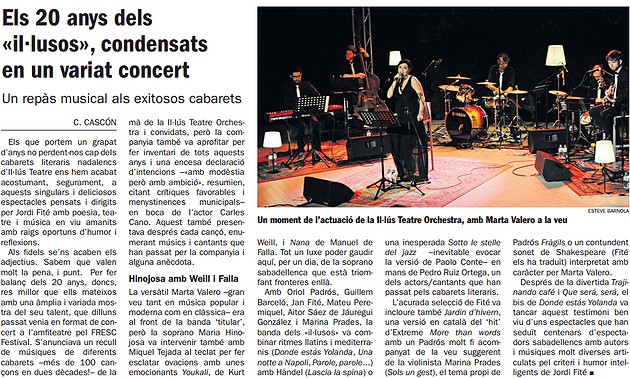 Diari de Sabadell: Els 20 anys dels  «il·lusos», condensats  en un variat concert