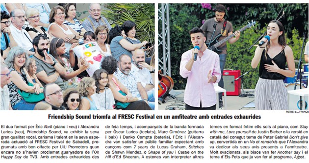Diari de Sabadell: Friendship Sound triomfa al FRESC Festival en un amfiteatre amb entrades exhaurides