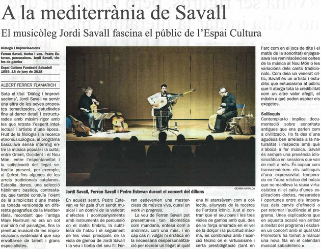 Diari de Sabadell: A la mediterrània de Savall