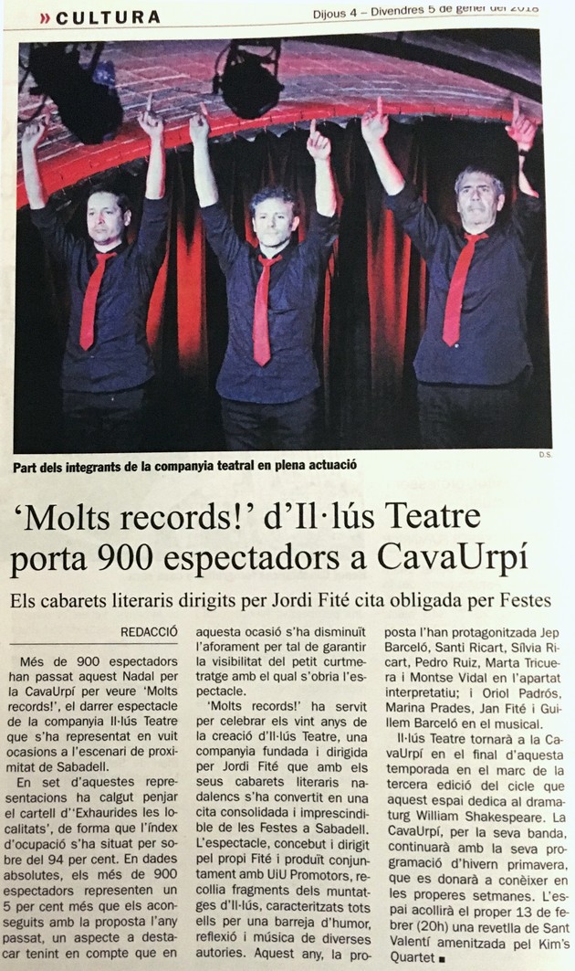Diari de Sabadell: “Molts records” d’Il·lús Teatre porta 90 espectadors a CavaUrpí