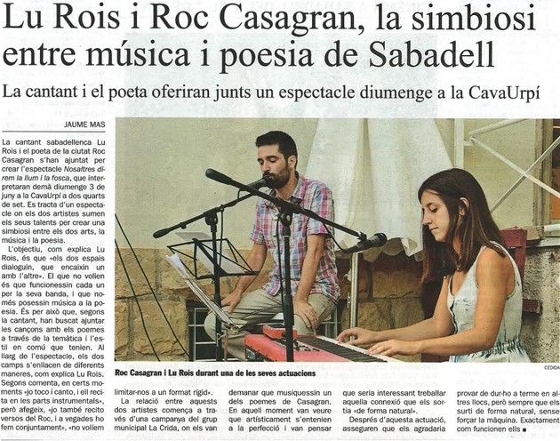 Diari de Sabadell: Lu Rois i Roc Casagran, la simbiosi entre música i poesia de Sabadell
