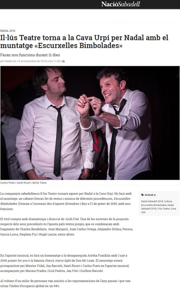 Nació Digital: Il·lús Teatre torna a la Cava Urpí per Nadal amb el muntatge “Escurxelles Bimbolades”