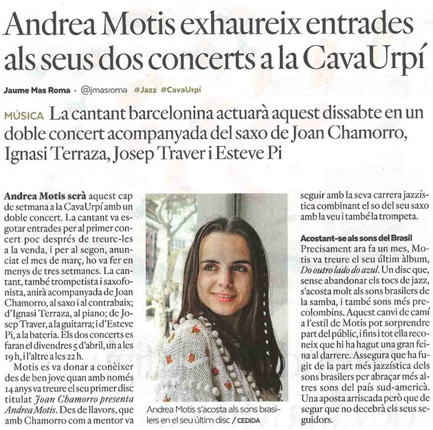 Diari de Sabadell: Andrea Motis exhaureix entrades als seus dos concerts