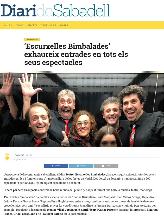 Diari de Sabadell: ‘Escurxelles Bimbalades’ exhaureix entrades en tots els seus espectacles
