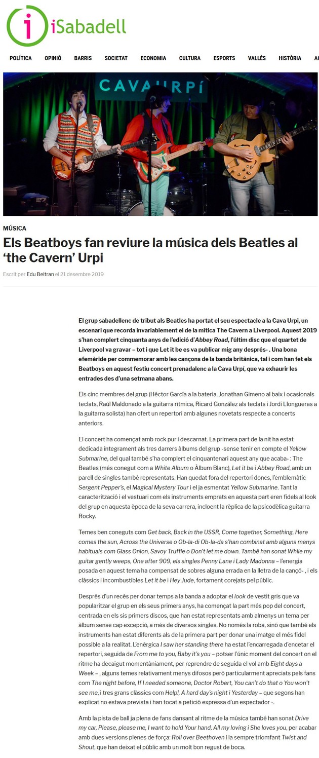 iSabadell: Els Beatboys fan reviure la música dels Beatles al ‘the Cavern’ Urpi