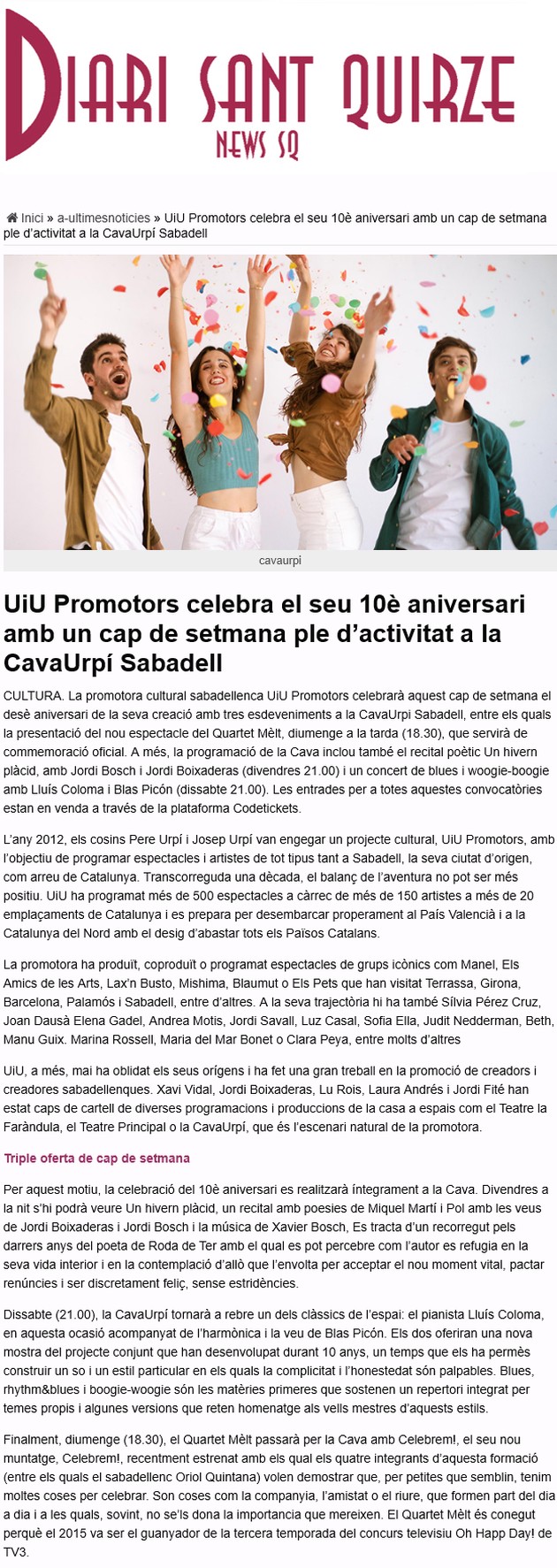 Diari Sant Quirze: UiU Promotors celebra el seu 10è aniversari amb un cap de setmana ple d’activitat