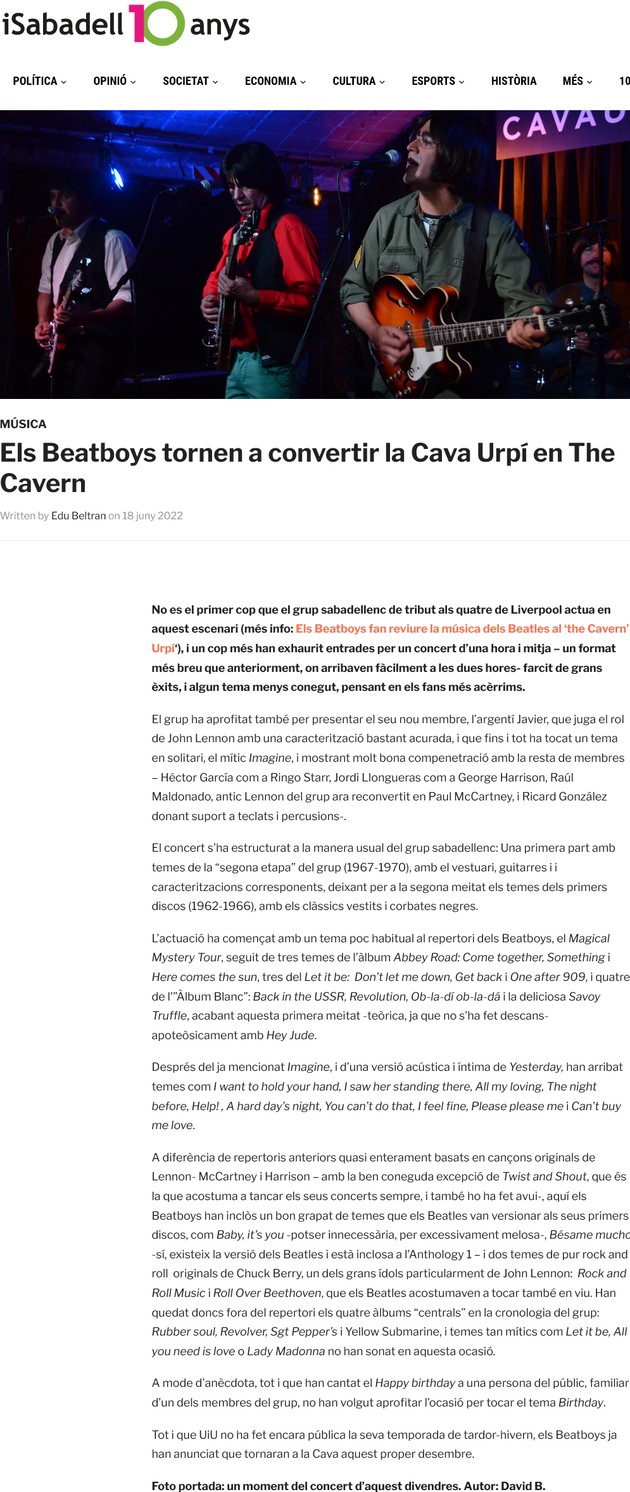 iSabadell: Els Beatboys tornen a convertir la Cava Urpí en The Cavern